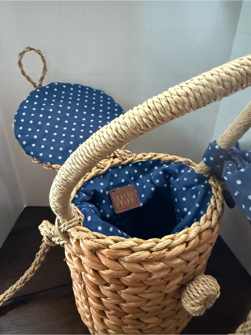 NWT Most Wanted Paper Straw Bucket Bag Polka Dot Bow Crossbody
Rattan - Picture 5 of 7